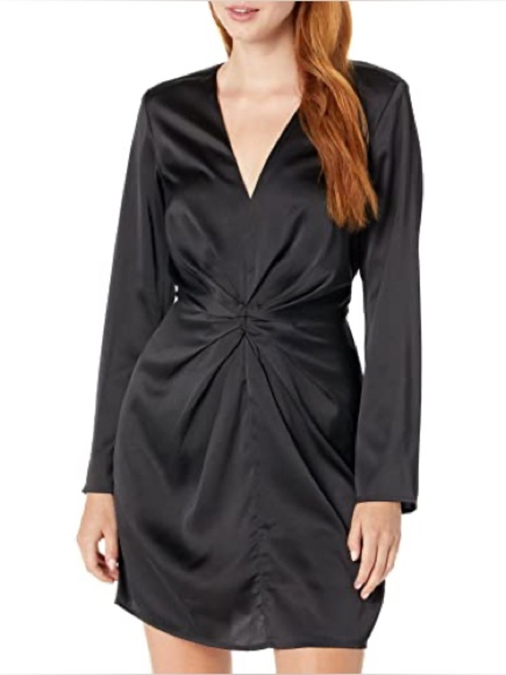 The Drop Tate Twist Black Satin Ling Sleeve Dress‎ Size Large NWT